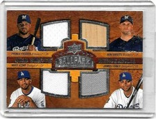 P.FIELDER,B.SHEETS,M.KEMP,&T.LONEY 2008 BALLPARK QUAD 3 JERSEYS,& BAT