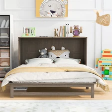 Multi-Functional Queen Size Wood Murphy Bed Frame with Drawer & Charging Station