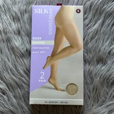 Silk Impressions Sheer Shimmer Tights Women's Size Small Beige High Waisted