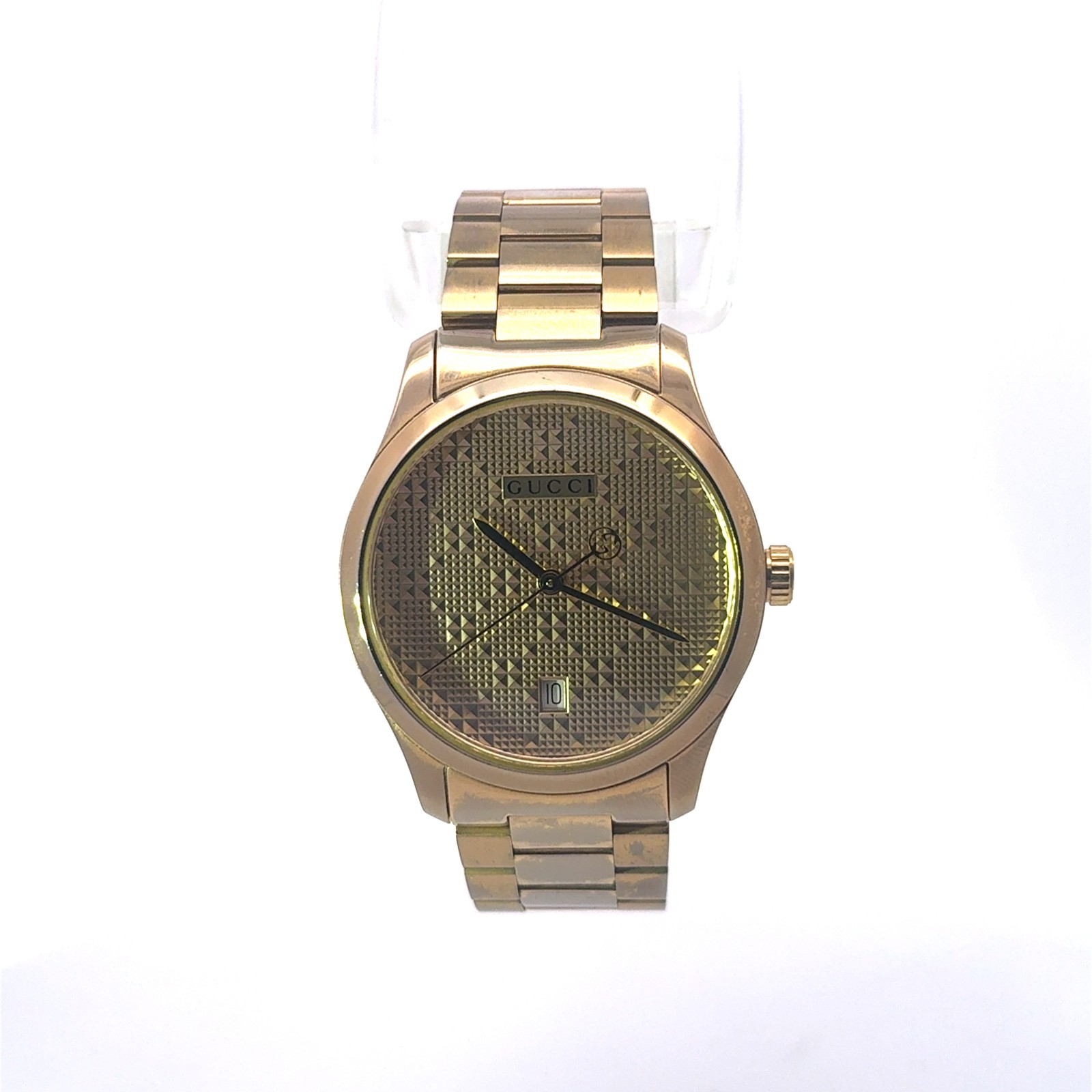 Gucci G-Timeless 126.4 Gents Swiss Watch Geometric Dial Gold Dial w/ Date 38mm image 2