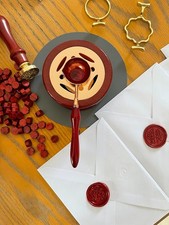 DIY Wax Seal Kit 1" Stamp 2 Metal Molds Round Flower Shape Silicone Mat for Card