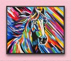 Colorful Rainbow Horse Portrait Acrylic Painting 16x20