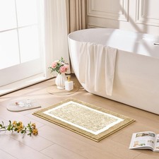 Beige Bath Mat 32x20 Inch Non Slip Washable Rug Fluffy Absorbent Microfiber