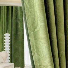 1PC Light Luxury Olive Green Embossed Leaves Curtain for Living Room Shading80% 