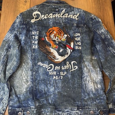 Dreamland Tiger vs Crane Distressed Denim Jacket Size 2X Ed Hardy-Inspired Y2K