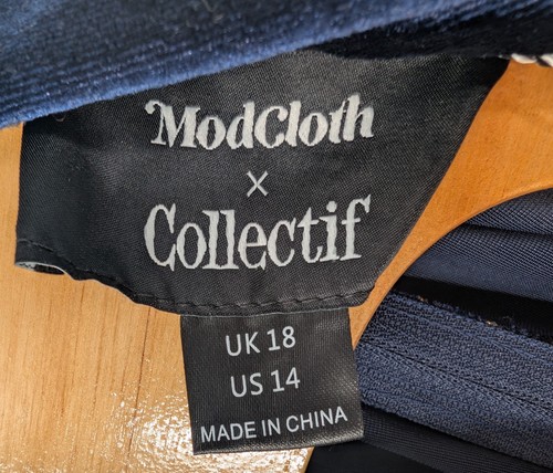 Modcloth x Collectif Swing Dress US size 14 Velvet Collar Pockets Navy RARE NWT - Picture 6 of 15