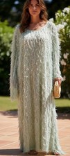 ASOS DESIGN Long Sleeve Fluffy Fringe Maxi Dress Soft Sage Women 26 Mermaidcore