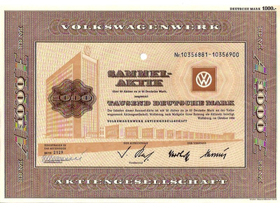 Volkswagen Werk AG Wolfsburg Auto Aktie 1966 VW Käfer Golf Passat Rust Nordhoff