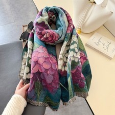 Hydrangea Floral Print Scarf Shawl Large Wrap Winter Warm Pashmina Green Pink