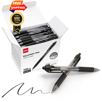deli Pens Bulk,100 Pack Ballpoint Black Ink 1.0MM Medium 100 PCS,