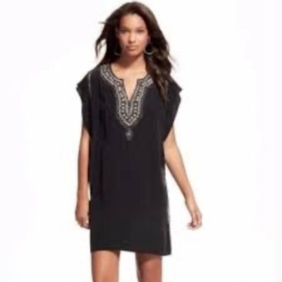 Calypso St. Barth Silk Embellished Tunic Dress Black Mini Kaftan XS
