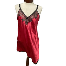 Oscar De La Renta Pink Label Red Satin Lace Nightgown Slip Dress Whimsygoth Sz S