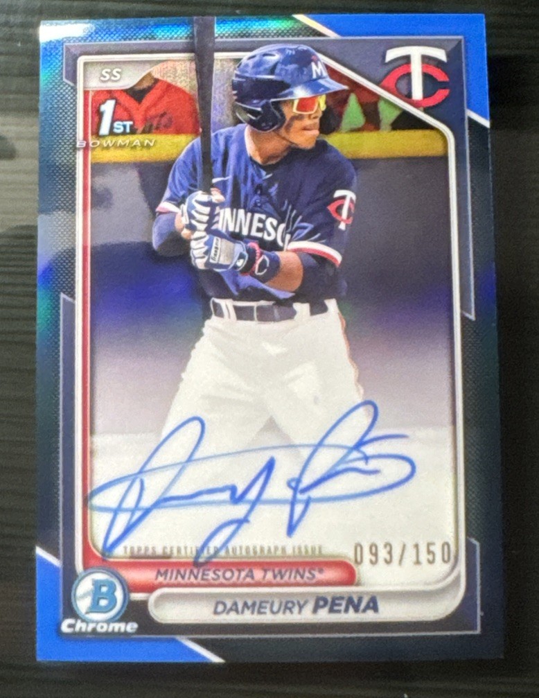 2024 Bowman Chrome Dameury Pena Auto Blue Refractor 93/150 1st Bowman Twins