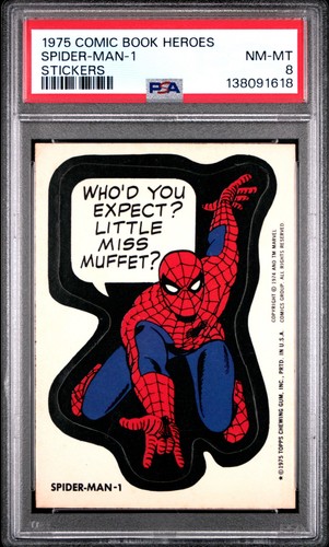 1975 Topps Comic Book Heroes Spider-Man #1 PSA 8 NM-MT Marvel Sticker Vintage