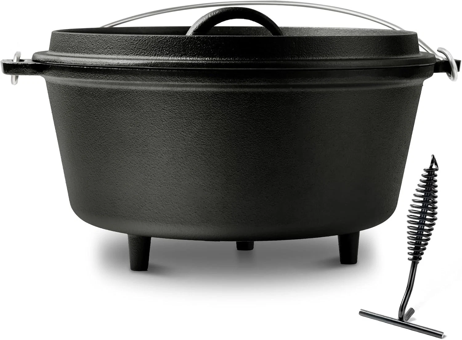 10 QT Pre-Seasoned Cast Iron Dutch Oven with Lid & Tripod for Outdoor Cooking