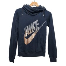 Women's Nike Funnel Neck Large Swoosh Rose Gold Hoodie Size XS