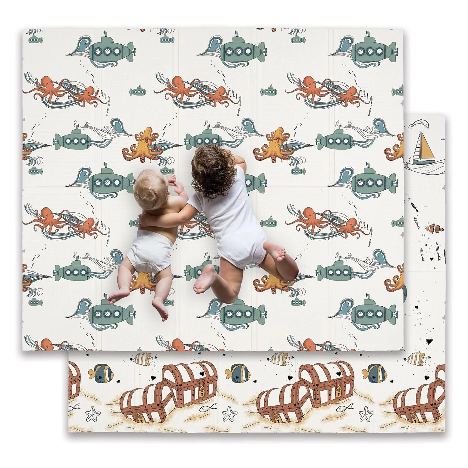 JumpOff Jo Baby Play Mat, Foam Padded, Foldable, Large, Octopus Treasure, 70x 59