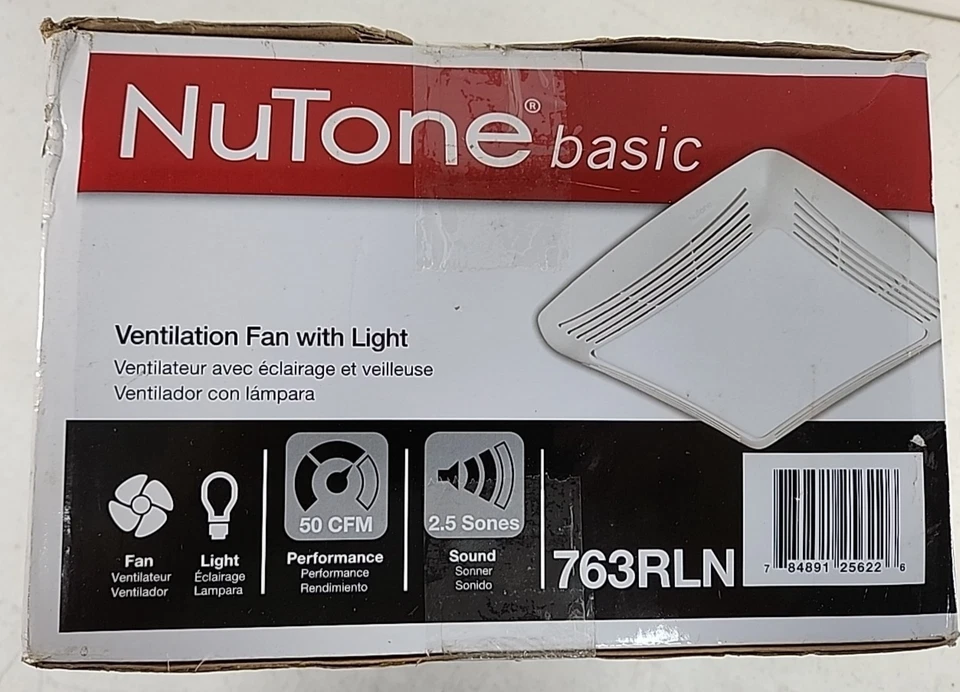 Nutone Bathroom Fan Basic Ceiling Ventilation Exhaust W/Light 763RLN Tested - Image 3 of 4