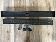 RELN 28 in. Matte Black Linear Shower Drain with Square Pattern Drain Cover