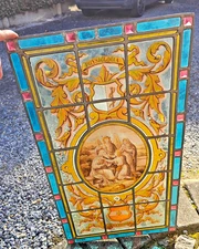 Antique Stained Glass Panel Physiology Anatomy Medical Allegory 19thc doctor