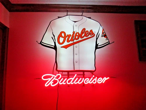 VINTAGE RARE ORIGINAL BUDWEISER BEER ORIOLES BASEBALL BIG NEON ADVERTISING SIGN