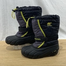 Sorel Flurry Waterproof Black Yellow Snow Boots Youth Kid s Size 5