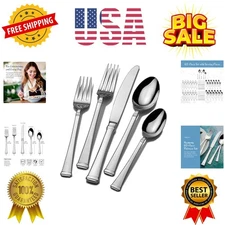 Harmony 65-Piece Flatware Set for 12, 18/10 Stainless Steel Silverware with F...