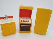 Vintage Fisher Price Dollhouse Decorator Kitchen 1970's Stove, Fridge, Sink 3 pc