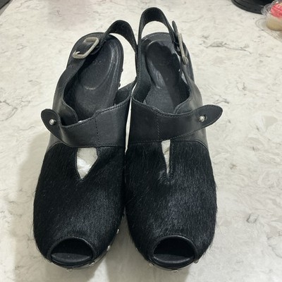 Uggs Black Nicco Platform Hair Calf Clog Studded Peep Toe Shoes Size 7