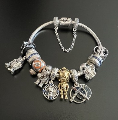 New Pandora Star Wars Bracelet SS 12 Charms Darth Vader R2D2 C-3PO