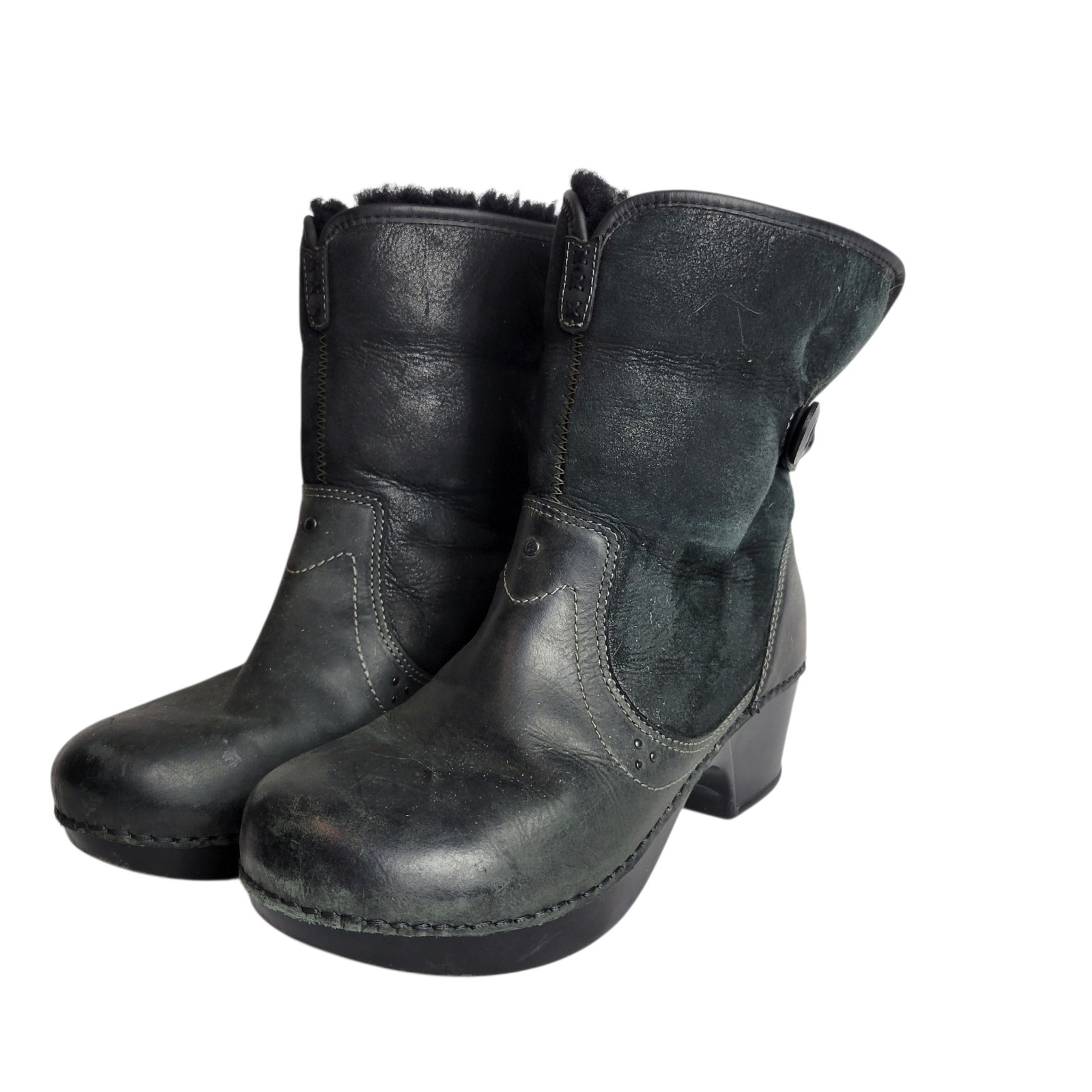 Dansko Stormy Leather Black Fur Lined Button Detail Booties Womens Size 39 (8.5)