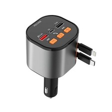 Bluetooth FM Transmitter for Car, Retractable Car Charger 166W Fast Charging,