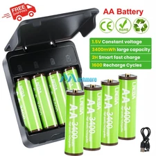 3400mWh 1.5V AA Li-ion Rechargeable Battery with 4 Slot Intelligent Charger Box
