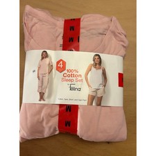 New Women  s 4pc Cotton Felina Pajama Set Light Pink Gray White Medium 8-10