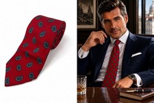 VTG Robert Talbott Red Blue Silk Paisley Handblock Printed England Silk Tie 57  