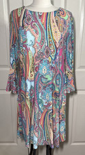 Tommy Hilfiger Fresco Paisley Jersey Bell Sleeve Boho Midi Shift Dress Sz 16