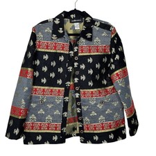 Sag Harbor sz 10 vtg red black brocade tapestry Asian inspired blazer jacket
