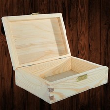 Shallow Wooden Keepsake Gift Box with Clasp and Hinged Lid 17 x 12 x 5 cm