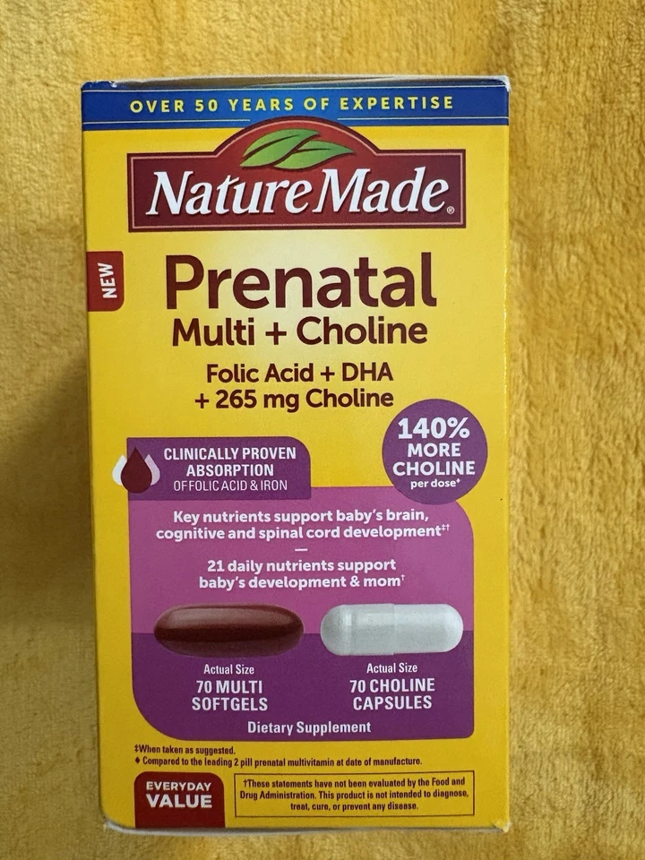 Ácido fólico multicolina prenatal hecho en la naturaleza DHA 70 cápsulas blandas 70 cápsulas caducidad 26/02 Foto 2 de 4
