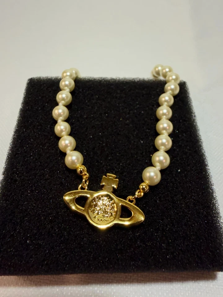 Collar gargantilla Vivienne Westwood oro blanco perlas cadena con todo el embalaje Foto 3 de 4