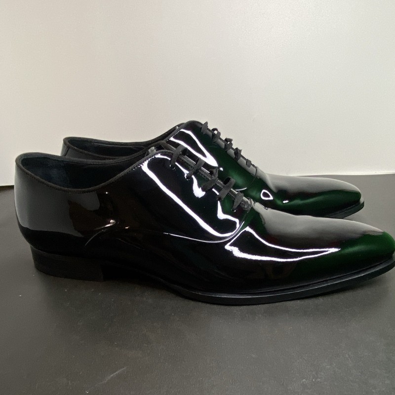 VERO CUOIO Men's 11 Black Patent Leather Lace-Up Oxford Dress Shoes EU 44