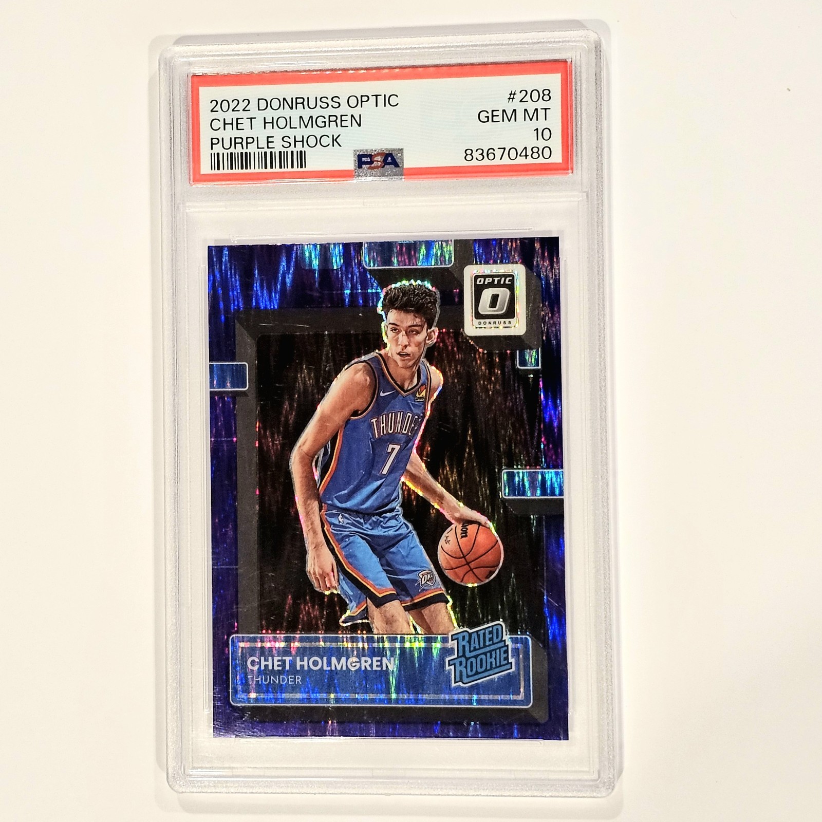2022-23 Donruss Optic Chet Holmgren Rated Rookie Purple Shock #208 RC PSA 10