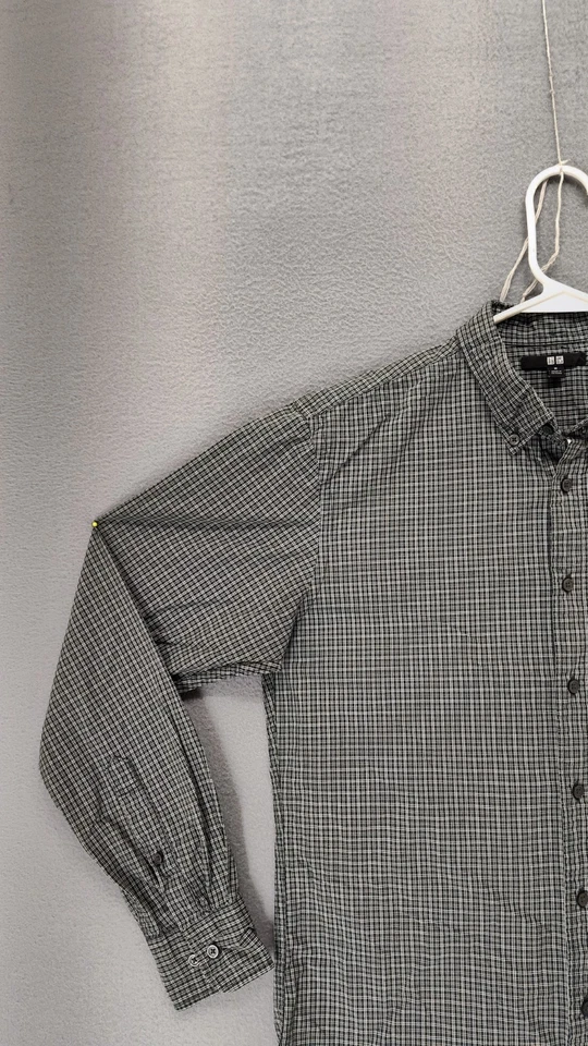 Camisa a Cuadros Uniqlo Hombres Cuello Gris Medio Manga Larga Con Botones Calce Informal Foto 2 de 4