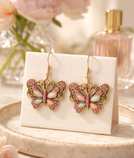 Charming Antique Golden Colorful Butterfly Earrings Colors Vary Slightly