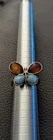 Vtg 925 Sterling Silver Butterfly Ring w/ Turquoise & Amber-Tone Stones Size 7