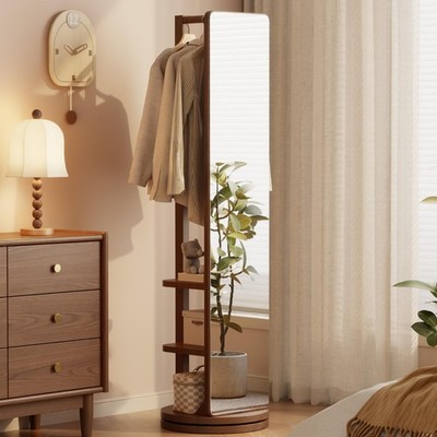 WoodsWhisper Full Length Mirror Coat Rack Solid Wood Floor Mirror 66''x12'' Ful...