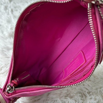 バッグ Coach Signature Accessory Pouch Bag Pink COACH Signature W Charm Accessory Pouch Shoulder Bag Pink