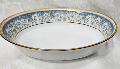 Noritake Polonaise Gilded Blue and Gold Oval Vegetable Bowl 9 5/8 X  7 1/4 