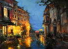 Canvas Print Oil painting Picture Rainy city street scene on canvas L713