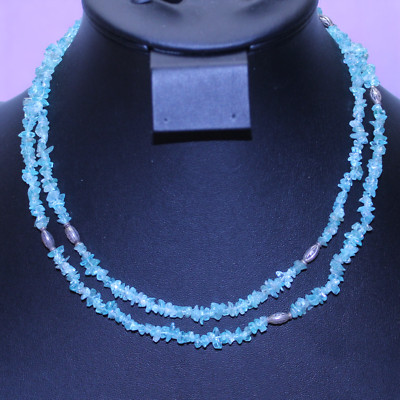 Doug Paulus Apatite Chip Necklace Vintage Signed India DP 925 Toggle Layering